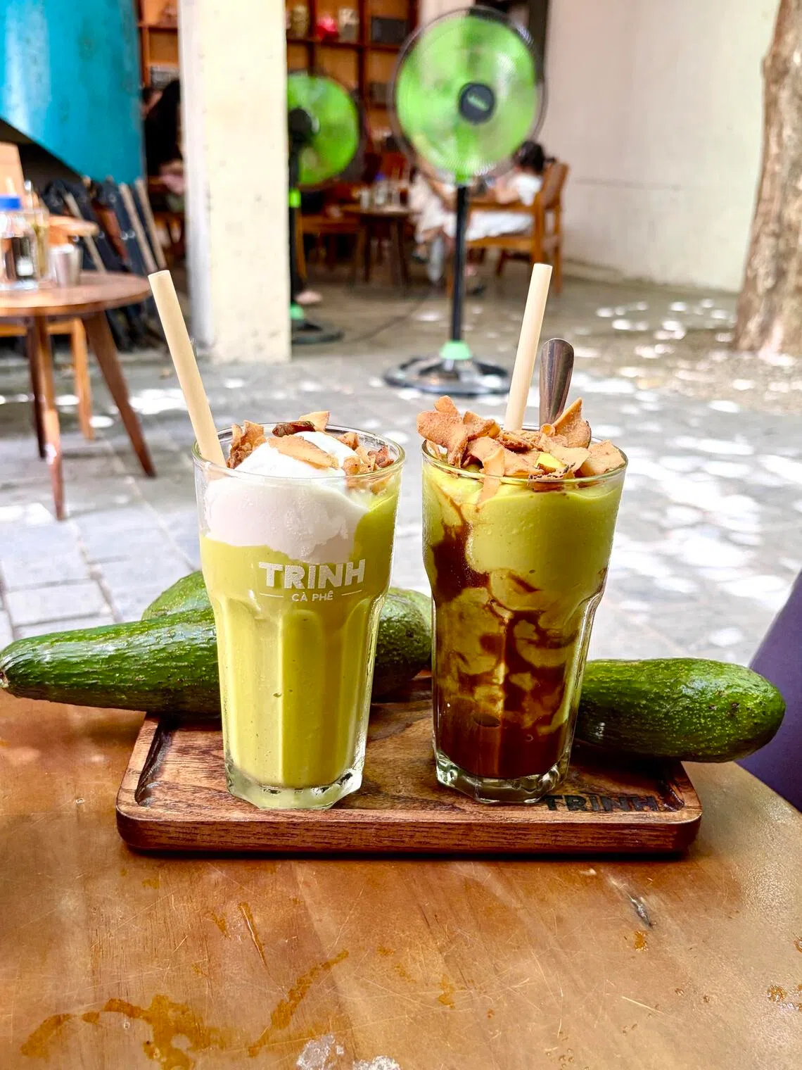 Trinh Ca Phe’s avocado with coconut ice cream (left) and avocado coffee.