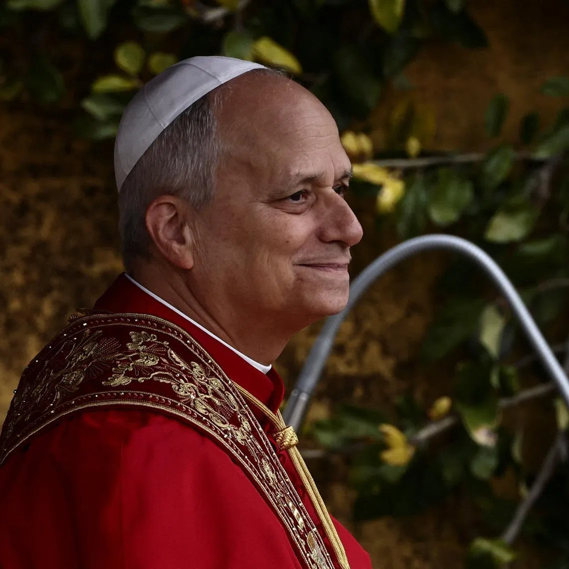 Pope Leo XIV inaugurates a mosaic of the Virgin Mary and a statue of 16th-century Saint Rose of Lima during a ceremony in the Vatican Gardens, at the Vatican, January 31, 2026. REUTERS/Vincenzo Livieri