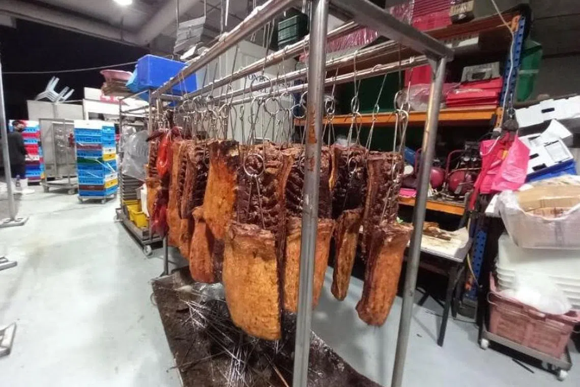 SFA inspectors found roast meat stored and cut outside the licensed area at the offending company's premises. 