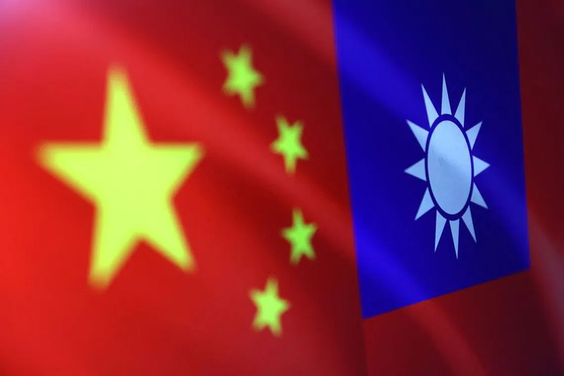 FILE PHOTO: Chinese and Taiwanese flags are seen in this illustration, August 6, 2022. REUTERS/Dado Ruvic/Illustration/File Photo