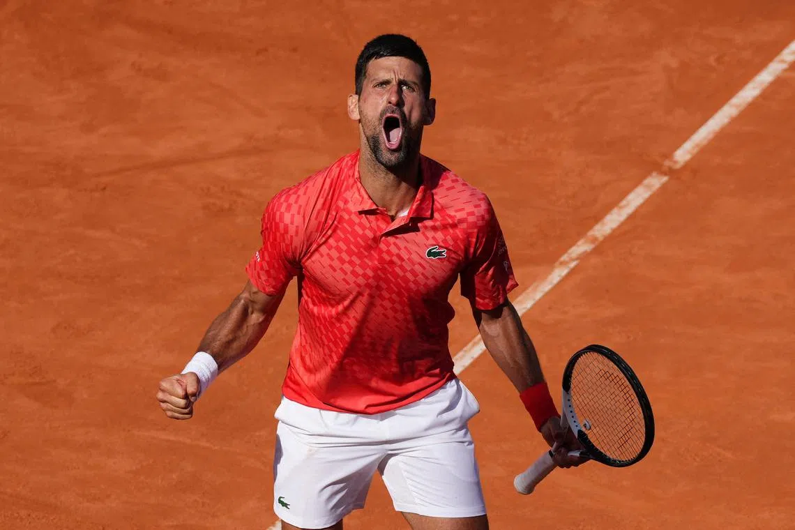 Serbia's Novak Djokovic reacts during his round of 32 match against Bulgaria's Grigor Dimitrov.