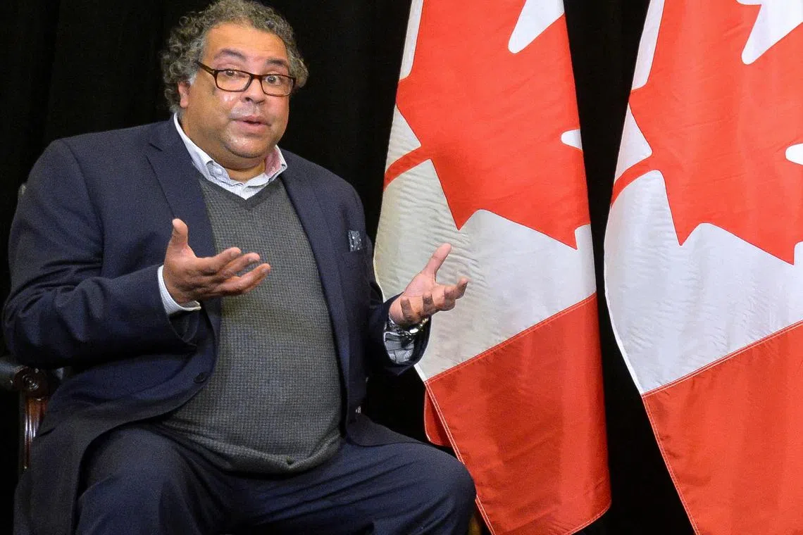 FILE PHOTO: Calgary Mayor Naheed Nenshi makes a point during his meeting with Canada's Prime Minister Justin Trudeau (not pictured), in Calgary, Alberta, Canada July 7, 2021.  REUTERS/Mike Sturk/File Photo