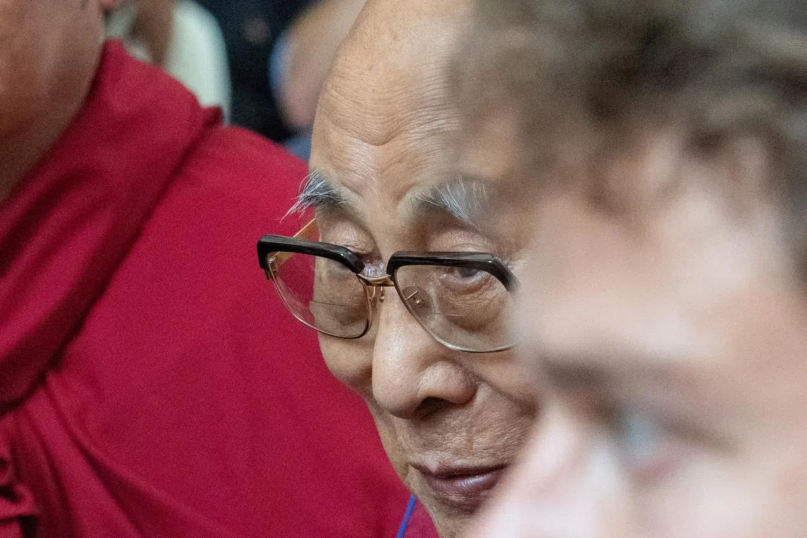 FILE PHOTO: Tibetan spiritual leader, the Dalai Lama, arrives at his hotel in New York City, U.S., June 23, 2024. REUTERS/Jeenah Moon/File Photo