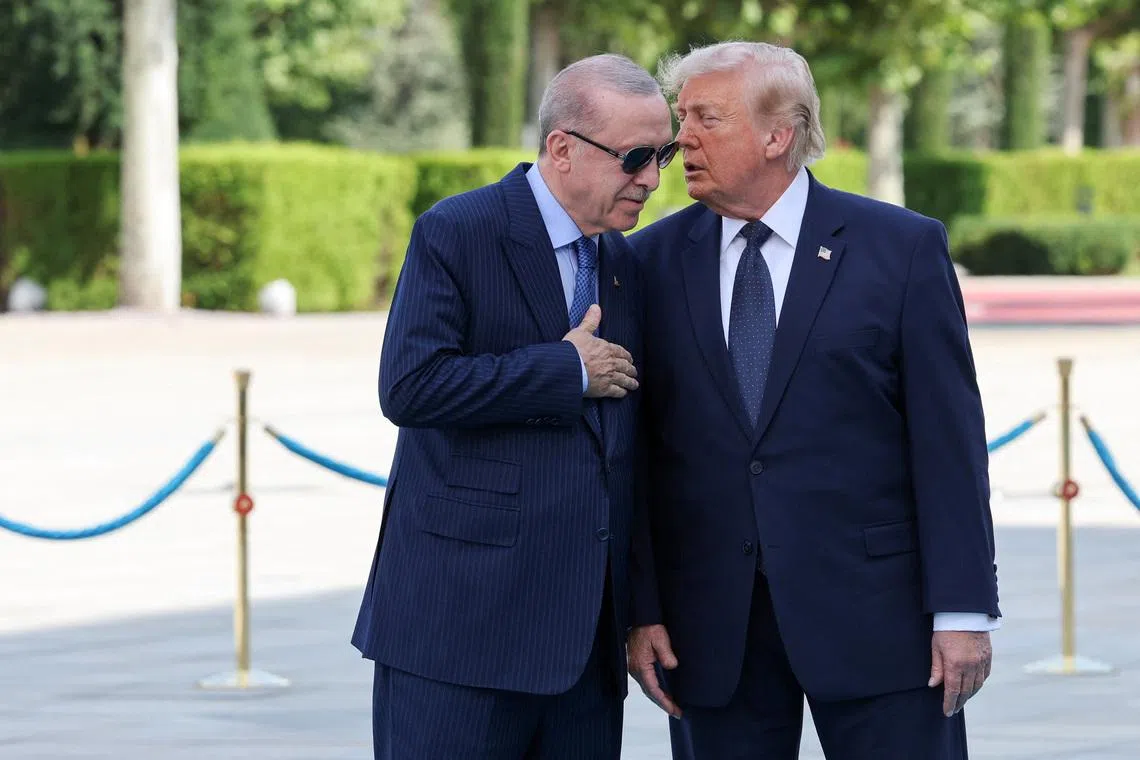 Turkish President Recep Tayyip Erdogan (left) met his US counterpart Donald Trump at the airport on July 7 and then walked arm-in-arm with his “dear friend”.