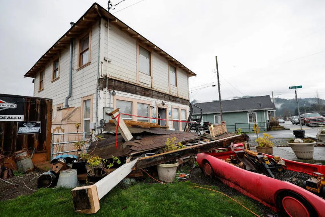 A damaged house is seen after a strong 6.4-magnitude earthquake struck off the coast of northern California, in Rio Dell, on Dec 20, 2022.