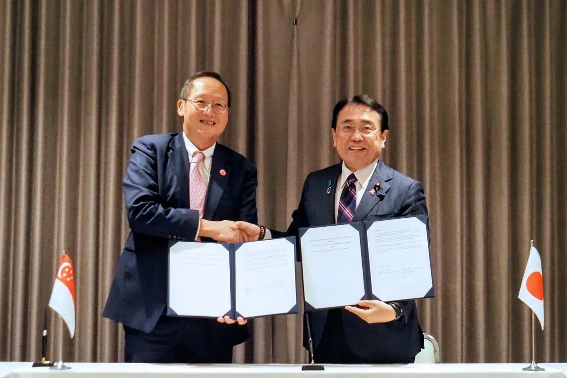Dr Tan See Leng, Singapore’s Minister-in-charge of Energy and Science & Technology in MTI, and Mr Akazawa Ryosei, Japan’s Minister of Economy, Trade and Industry in METI, signed the Energy, Sustainability, and Climate Change Cooperation Framework on 15 March 2026.