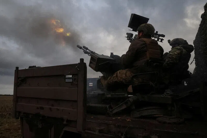 Ukrainian armed forces fire a ZU-23-2 anti-aircraft machine gun during combat shift on the front line in the Donetsk region, Ukraine.