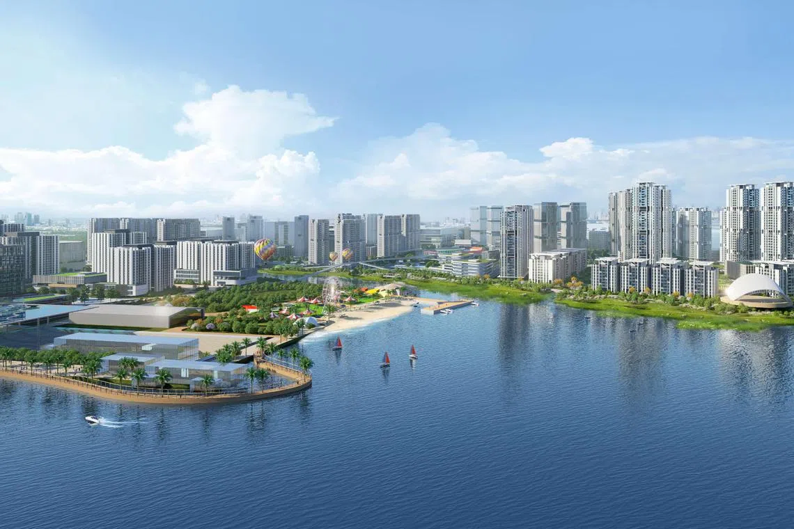 An artist’s impression of homes by the coast and idyllic living at Sembawang waterfront.
