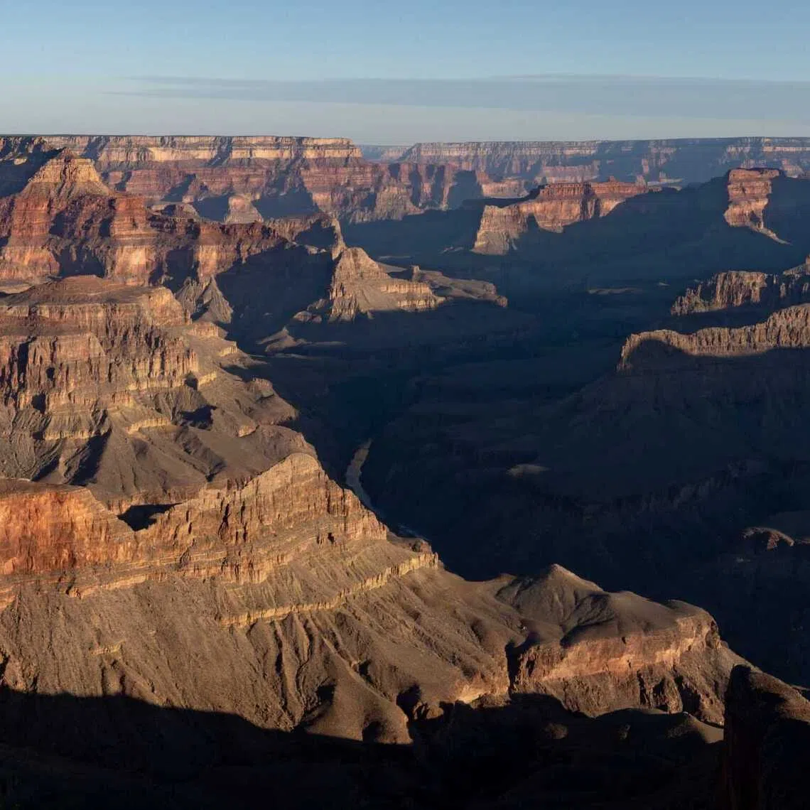 The sunrise casts shadows at Grand Canyon National Park in Arizona on June 30, 2026.