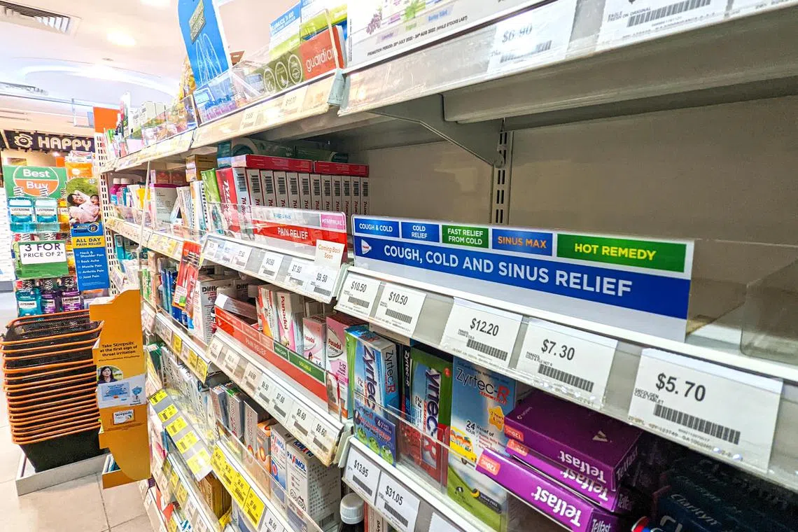 A file image of  over-the-counter medicines to treat fever, cough and cold. MOH said it may take a longer time to restock some brands.