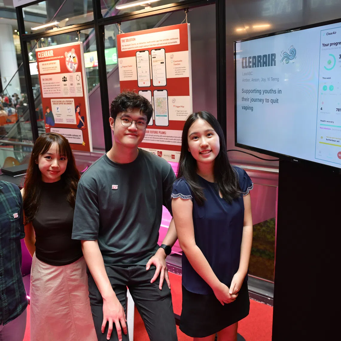 (From left) Aaron Tan, Amber Tng, Lee Yi Terng and Joy Liew created the app ClearAir for youth who had been caught vaping and want to quit.