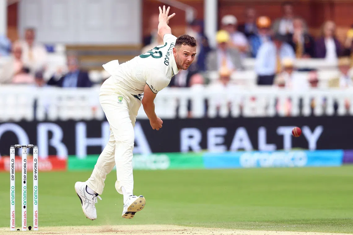 Cricket - 2025 ICC World Test Championship Final - South Africa v Australia - Lord's Cricket Ground, London, Britain - June 12, 2025 Australia's Josh Hazlewood in action Action Images via Reuters/Andrew Boyers