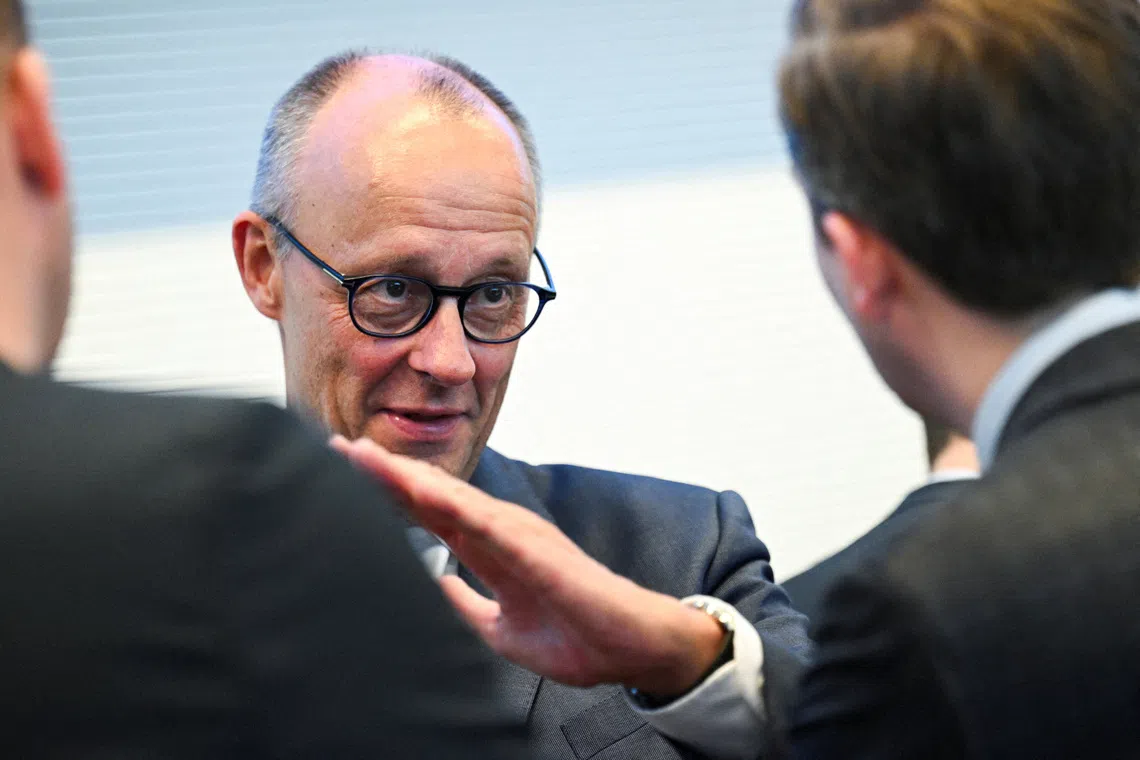 German Chancellor Friedrich Merz attends a parliamentary group meeting ahead of the Bundestag sitting week in Berlin, Germany October 6, 2026. REUTERS/Annegret Hilse