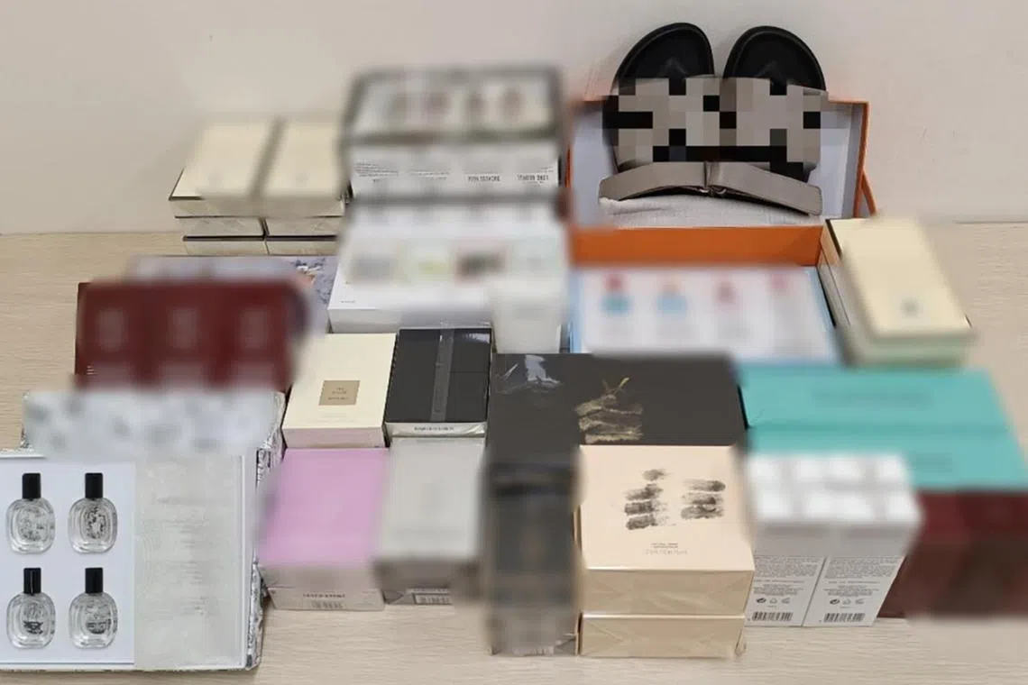 The police said more than 3,300 items believed to infringe on trademark were seized during the raid at Jurong West Central. 