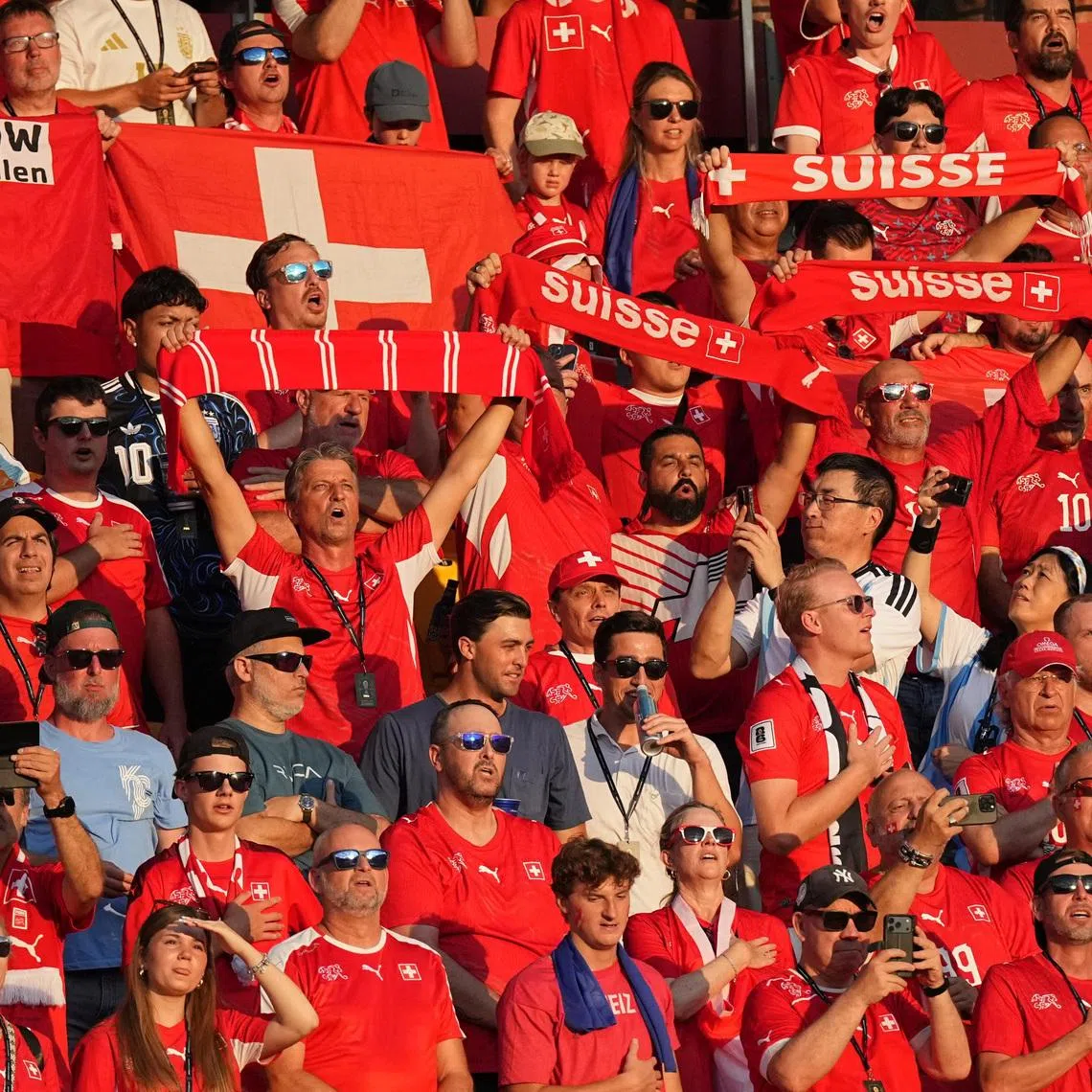 Soccer Football - FIFA World Cup 2026 - Quarter Final - Argentina v Switzerland - Kansas City Stadium, Kansas City, Missouri, U.S. - July 11, 2026 Switzerland fans inside the stadium before the match IMAGN IMAGES via Reuters/Denny Medley