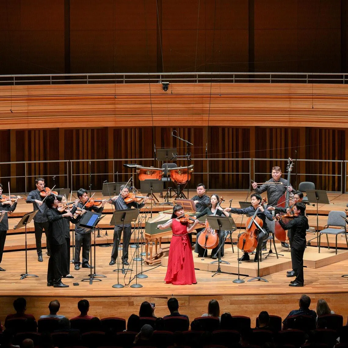 Chua Suen Ern (in red), 13, joined  re:Sound for its 10th anniversary gala at the Yong Siew Toh Conservatory on Aug 29.