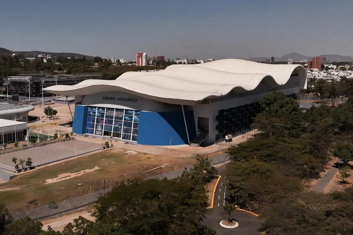 A drone view shows the Centro Acuatico Code Metropolitano after World Aquatics, the governing body for aquatic sports worldwide, canceled the early‑March Diving World Cup stop in Mexico due to violence following a military operation that killed drug lord Nemesio Oseguera Cervantes, known as “El Mencho,” in Zapopan, Mexico, February 26, 2026. REUTERS/Alberto Fajardo