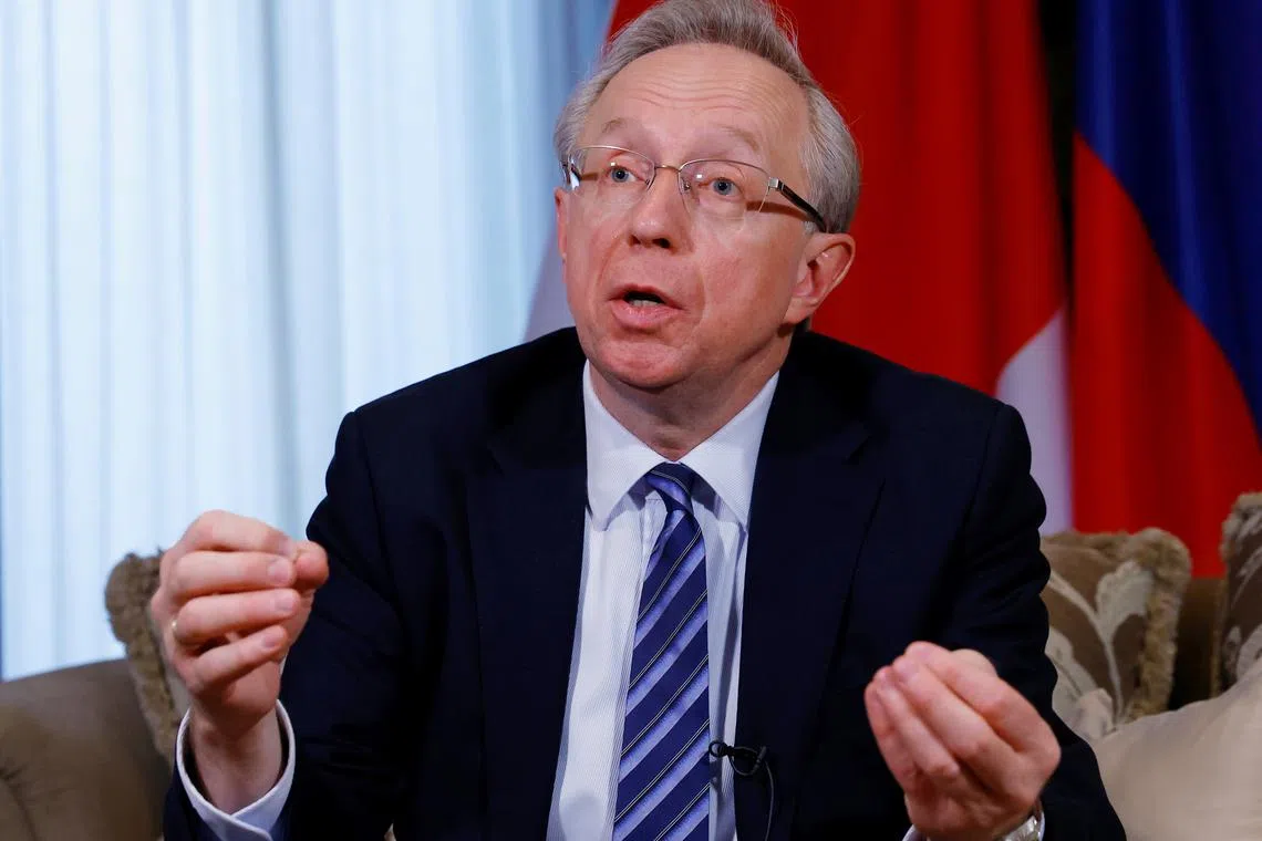 FILE PHOTO: Russian Ambassador to Japan Mikhail Yurievich Galuzin speaks during an interview with Reuters, amid Russia's invasion of Ukraine, at the embassy in Tokyo, Japan, March 17, 2022. REUTERS/Kim Kyung-Hoon/File Photo