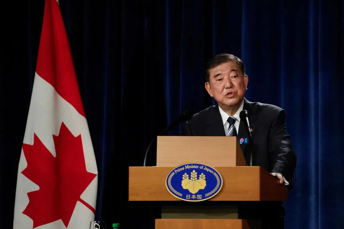 Japanese Prime Minister Shigeru Ishiba holds a press conference after the G7 Leaders' Summit, in Calgary, Alberta, Canada, June 17, 2025. REUTERS/Todd Korol