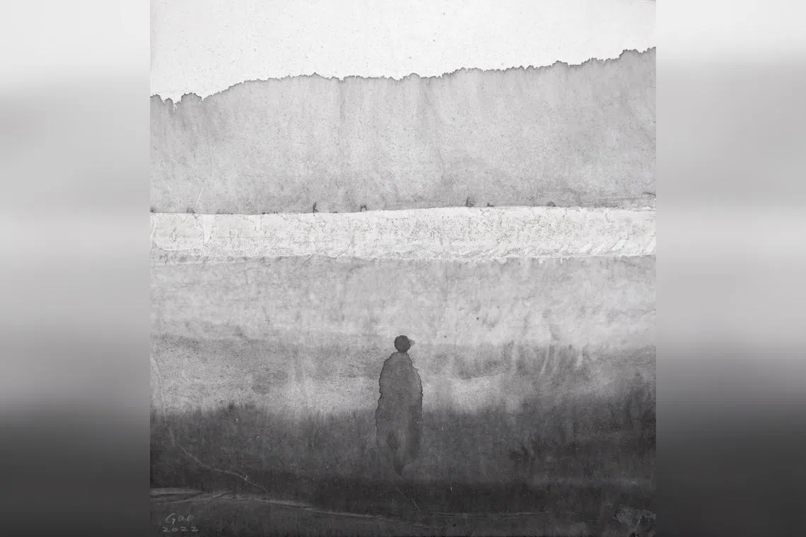 Ink on paper painting by artist Gao Xingjian titled La Meditation (2022) at iPreciation gallery.