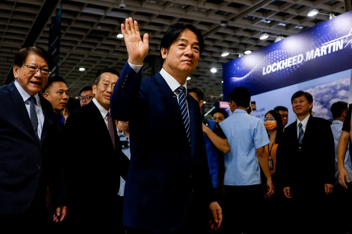 Taiwanese President Lai Ching-te visiting the Taipei Aerospace and Defence Technology Exhibition in Taipei on Sept 19.