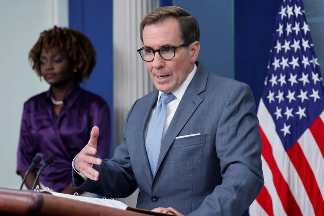 White House National Security Council Strategic Communications Coordinator John Kirby joins White House Press Secretary Karine Jean-Pierre for the daily press briefing at the White House in Washington, U.S. October 12, 2023. REUTERS/Jonathan Ernst