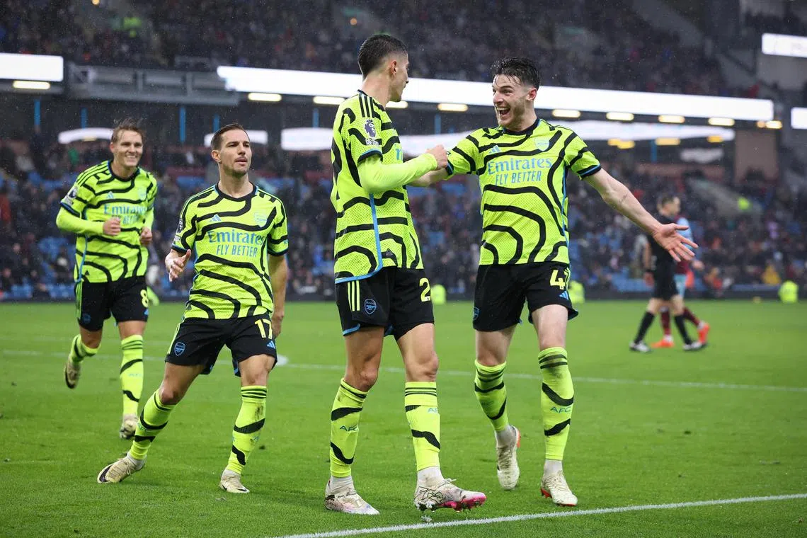 Arsenal's Kai Havertz (centre) celebrates scoring his team's fifth goal against Burnley.