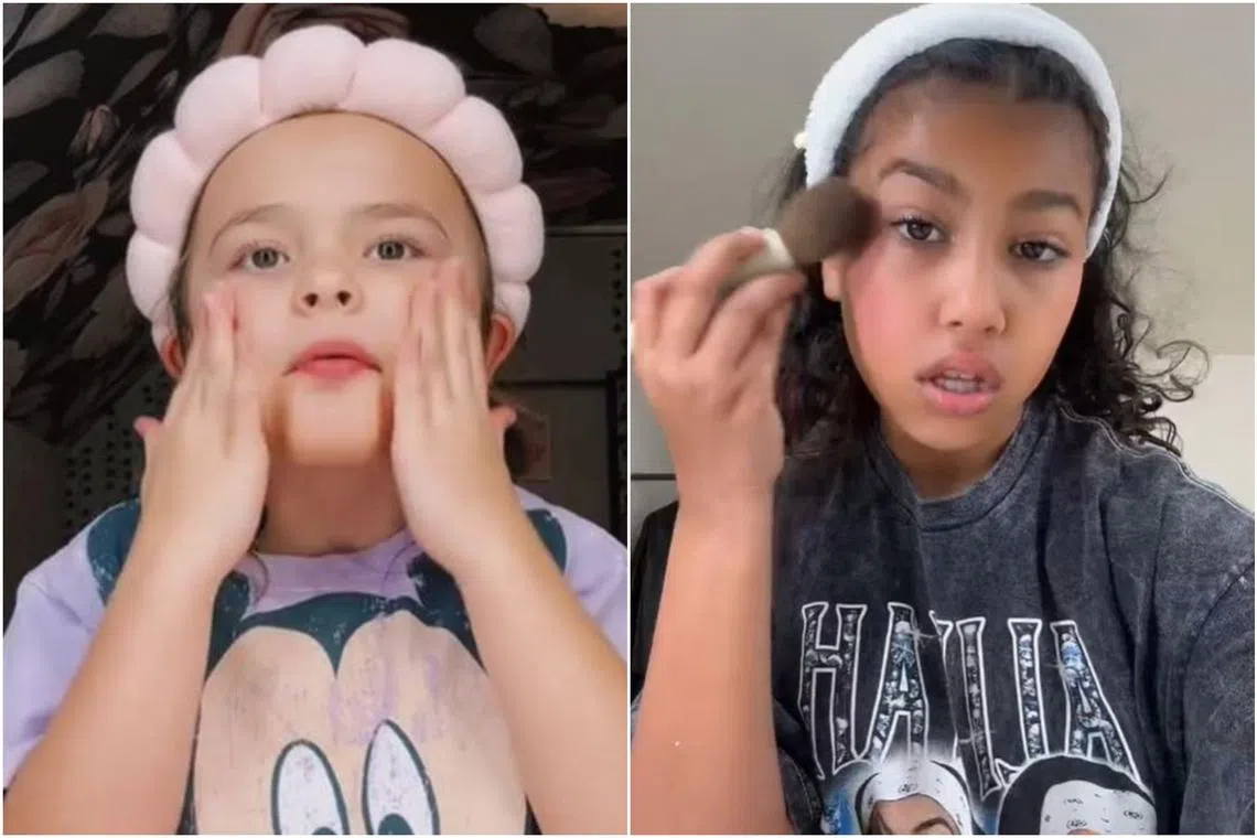 TikToker Haven Garza (left), seven, and celebrity child North West, 10, are among a growing number of “baby beauty” influencers.