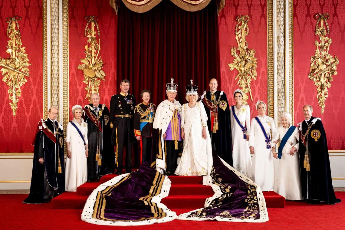 Britain's King Charles III and Queen Camilla are pictured with members of the working royal family.