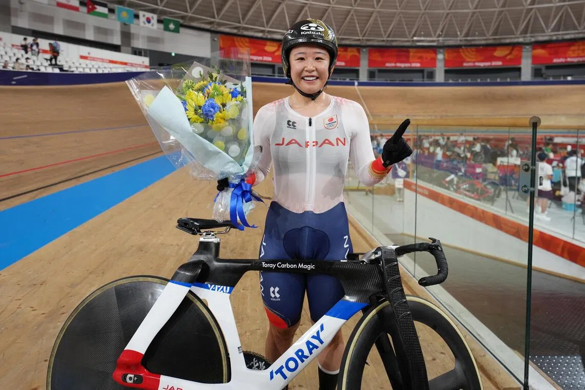 Japan’s Yumi Kajihara claimed her third consecutive omnium gold at the Izu Velodrome on Oct 2.
