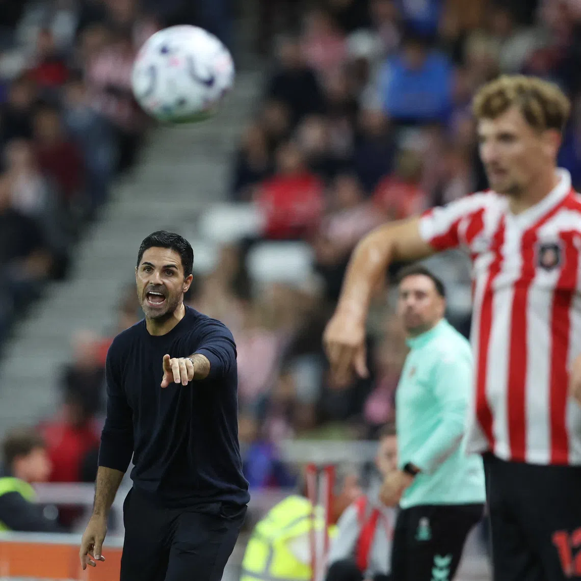 Soccer Football - Premier League - Sunderland v Arsenal - Stadium of Light, Sunderland, Britain - September 12, 2026 Arsenal manager Mikel Arteta reacts REUTERS/Scott Heppell