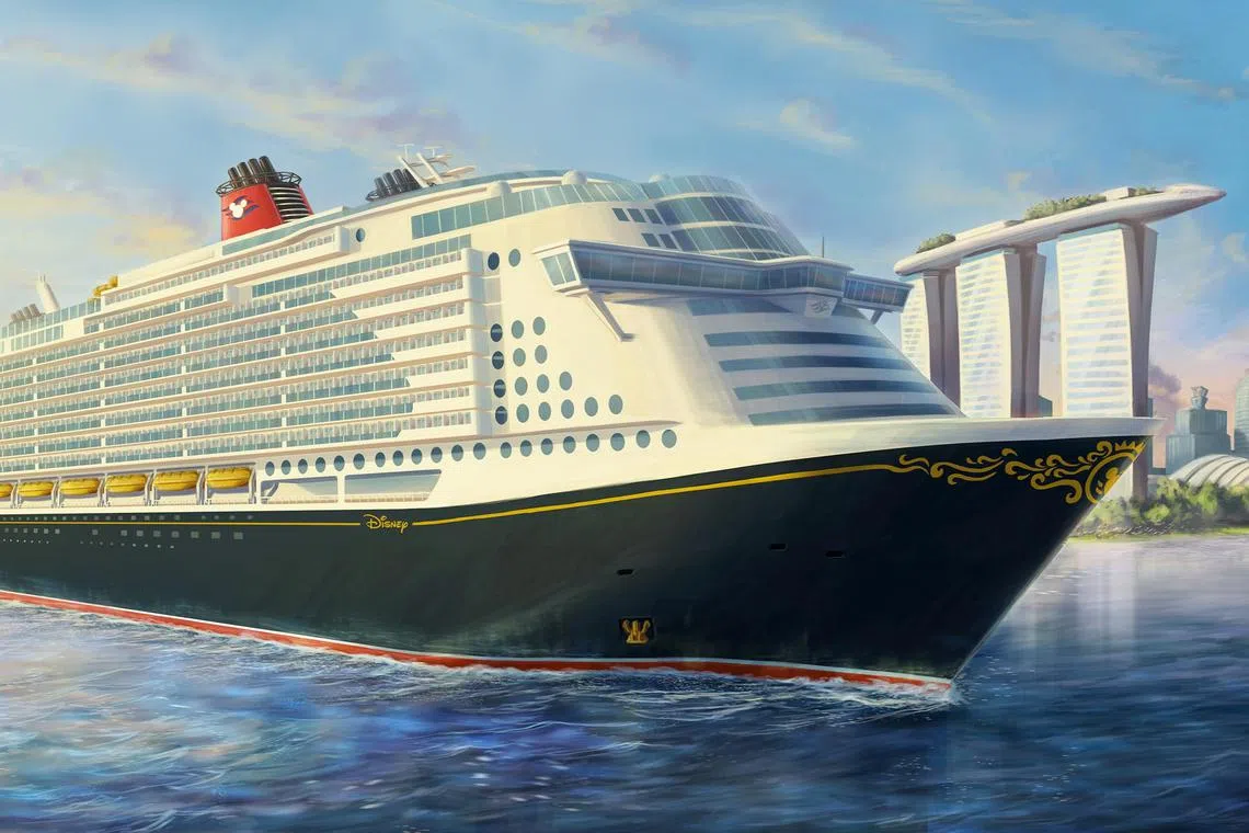 An artist's impression of the Disney Cruise Line's new ship, which will dock in Singapore from 2025. 