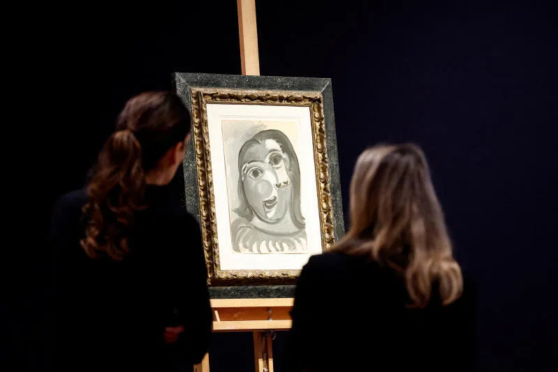 Pablo Picasso’s 1941 watercolour "Tete de femme" on display at Christie’s auction house.