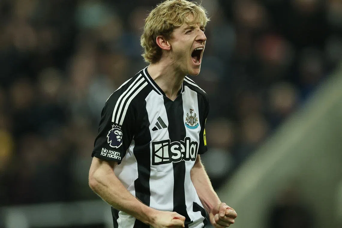 FILE PHOTO: Soccer Football - Premier League - Newcastle United v Wolverhampton Wanderers - St James' Park, Newcastle, Britain - January 15, 2025 Newcastle United's Anthony Gordon celebrates scoring their third goal Action Images via Reuters/Lee Smith/ File Photo