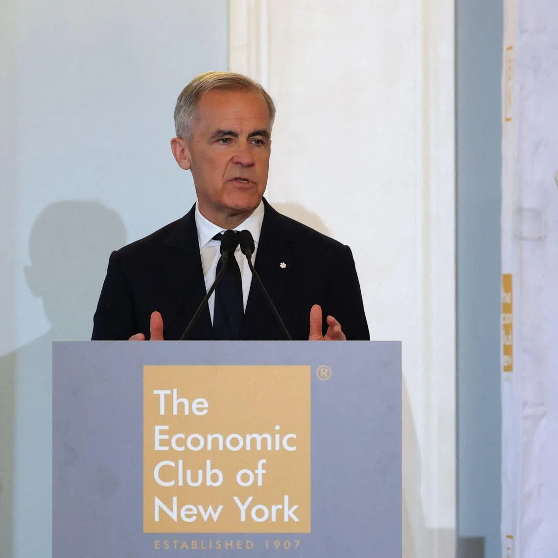 Canadian Prime Minister Mark Carney speaking at the Economic Club in New York on May 28.