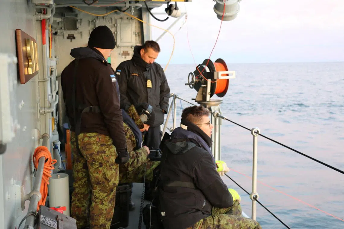 Estonia's Navy conducts an undersea communications cable survey, after a subsea gas pipeline and a telecommunications cable connecting Finland and Estonia under the Baltic Sea was damaged.