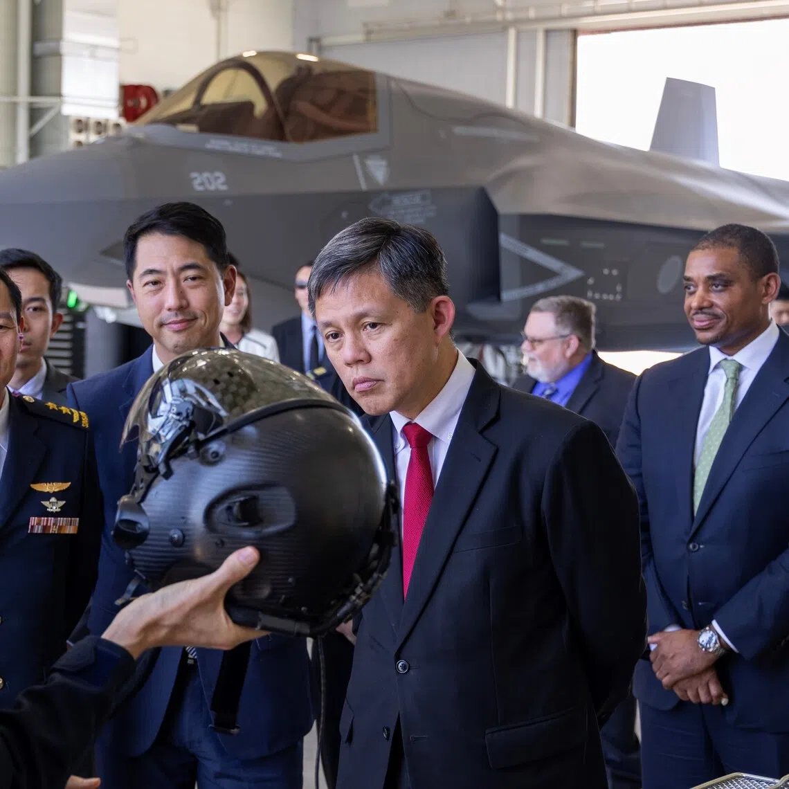 Defence Minister Chan Chun Sing being briefed on the F-35 programme, its capabilities, and the production process during his visit to Lockheed Martin's production facility in Fort Worth, Texas.