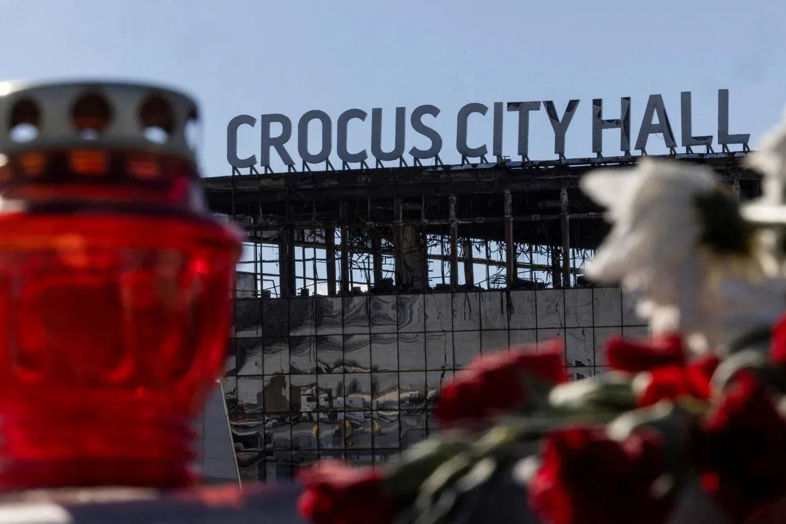 FILE PHOTO: A view shows the burnt-out Crocus City Hall following a deadly attack on the concert venue in the Moscow Region, Russia, March 27, 2024. REUTERS/Maxim Shemetov/File Photo