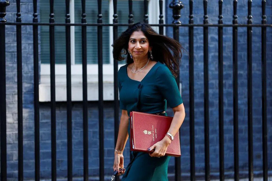 FILE PHOTO: Home Secretary Suella Braverman walks on Downing Street on the day of a cabinet meeting, in London, Britain September 5, 2023 REUTERS/Peter Nicholls/File Photo