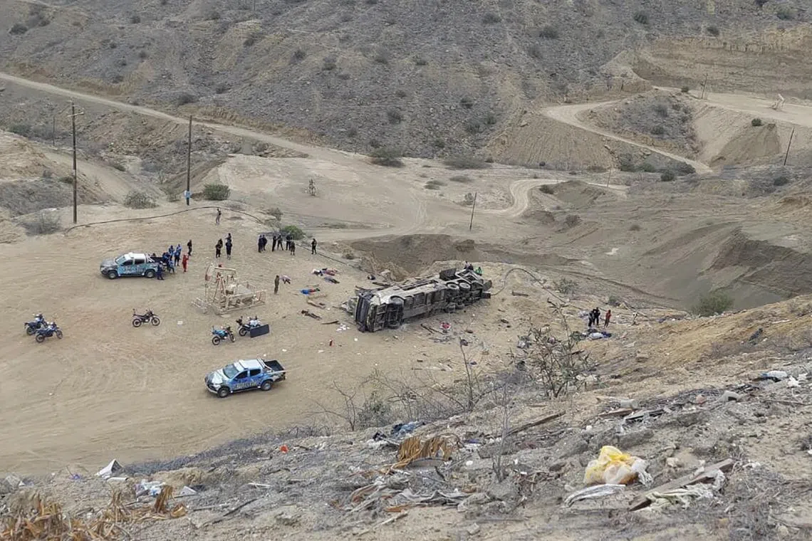 At least 24 out of 60 passengers were killed when the bus plunged off a cliff in northwestern Peru.