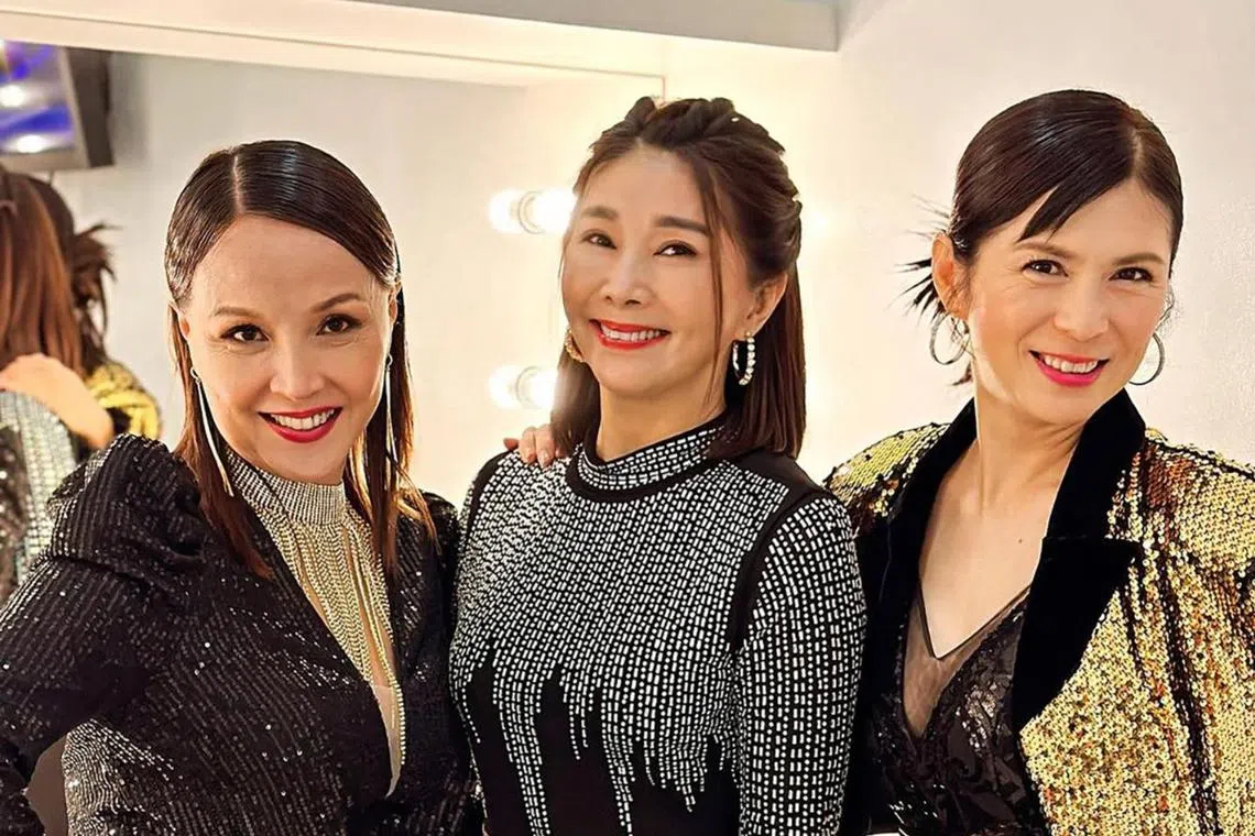 Mediacorp actresses (from left) Aileen Tan, Chen Xiuhuan and Pan Lingling performed to Blackpink's Boombayah at the President's Star Charity 2023.