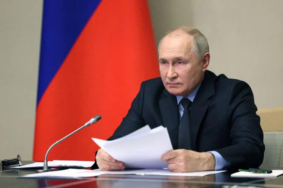 FILE PHOTO: Russian President Vladimir Putin chairs a meeting of members of his Security Council and the government and the heads of law enforcement agencies, at the Novo-Ogaryovo state residence outside Moscow, Russia October 30, 2023. Sputnik/Gavriil Grigorov/Pool via REUTERS/File photo