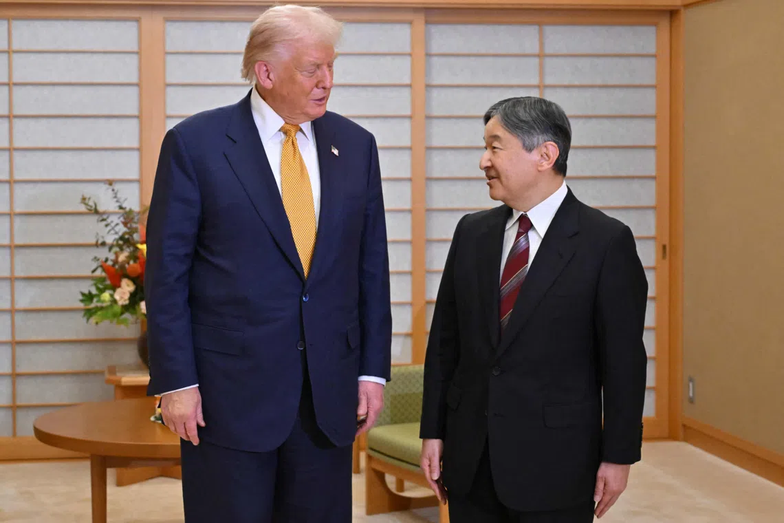 US President Donald Trump meets with Japan's Emperor Naruhito at the Imperial Palace in Tokyo on Oct 27.