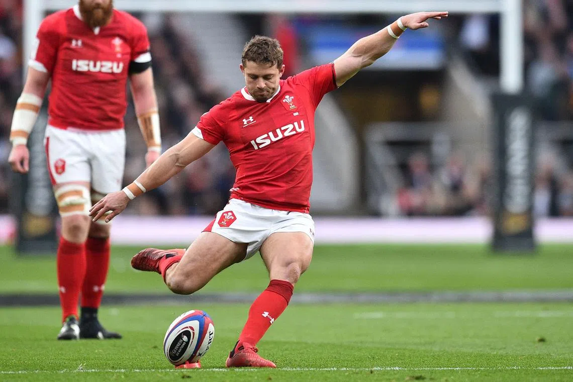 Wales' full-back Leigh Halfpenny scoring a penalty during the Six Nations match between England and Wales in 2020. Saturday's Wales-England game is back on after a potential strike by Welsh players was averted. 
