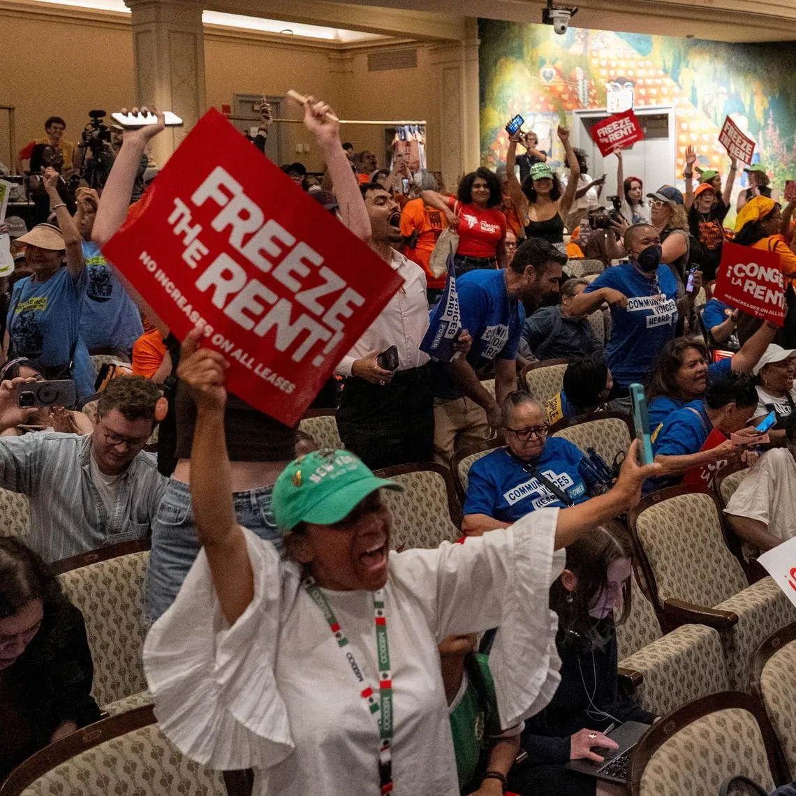 Hundreds of tenants who crowded into a Manhattan museum auditorium cheered and blew whistles at the result.