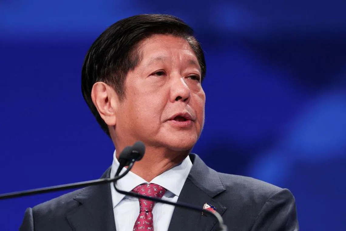 FILE PHOTO: Ferdinand Marcos Jr. President of the Philippines speaks at the Asia-Pacific Economic Cooperation (APEC) CEO Summit in San Francisco, California, U.S., November 15, 2023. REUTERS/Carlos Barria/File Photo
