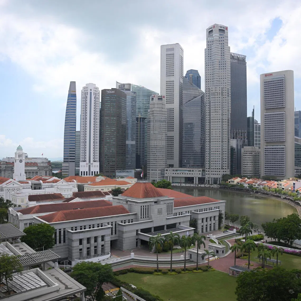 Parliament House (foreground) and the Central Business District as seen from The Treasury building on March 3, 2025.