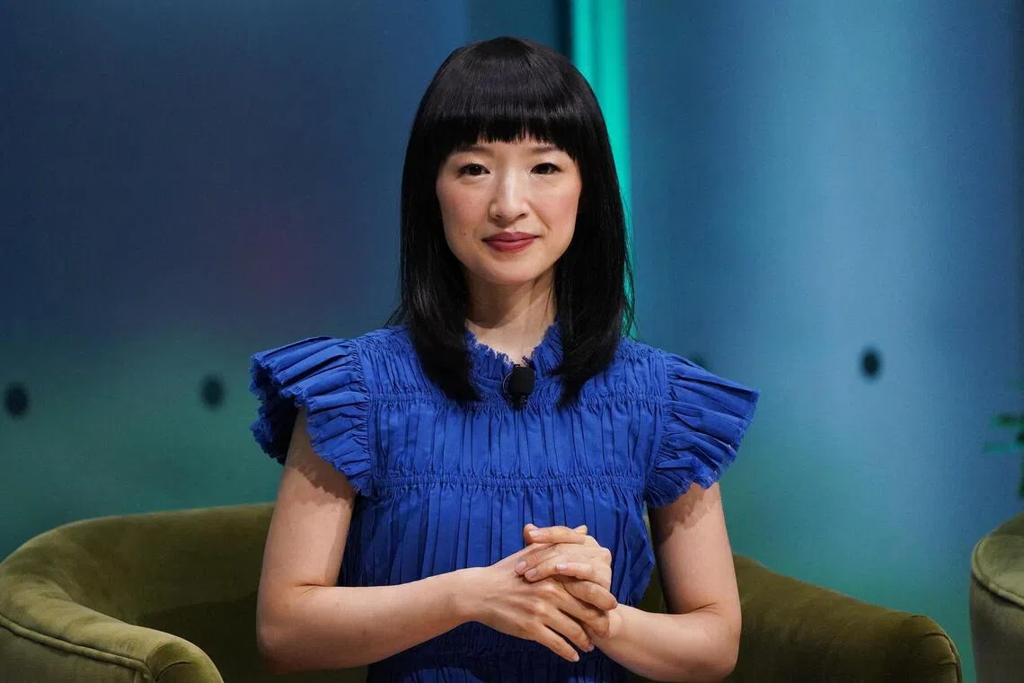 Japanese tidying expert Marie Kondo speaking at The New York Times Climate Forward Summit 2023 in New York City on Sept 21, 2023. 
