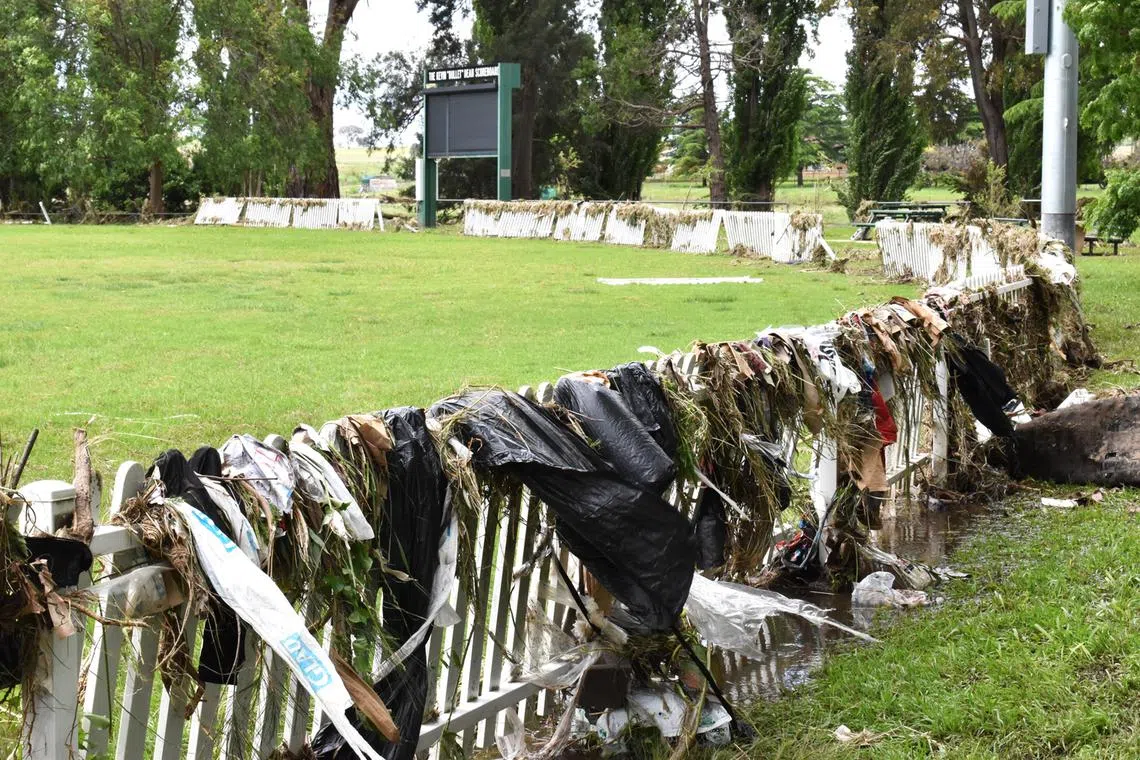 Debris on a fence in the aftermath of a flood in Molong, New South Wales, Australia, Nov 14, 2022. 