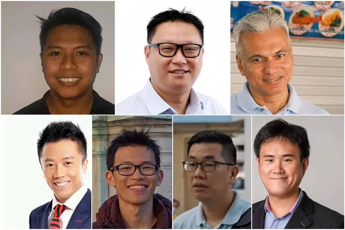 (Clockwise from top left) Mr Abdul Muhaimin Abdul Malik, Mr Ang Boon Yaw, Mr Harpreet Singh Nehal, Mr Jackson Au, Mr Jasper Kuan, Mr Kenneth Tiong and Mr Tan Kong Soon.
